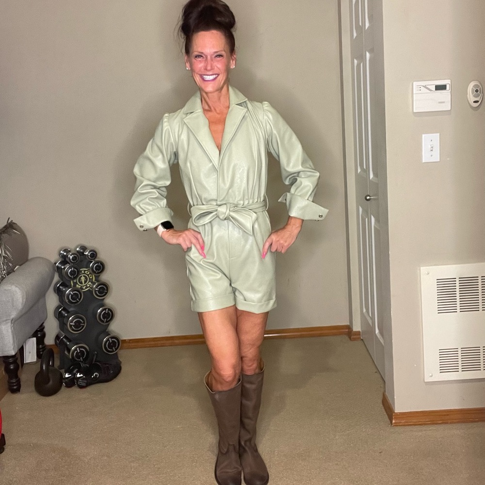 NWT 7 For Mankind Faux Leather Belted Olive Jumper XS